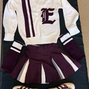 Vintage, Complete Cheerleader Outfit, Girl’s  Size 14 Small Dark Maroon & White